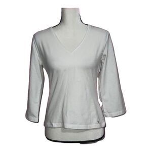 Burberry tshirt V Neck 3/4 Sleeve White Tee Shirt Size M Nova Check Pattern.